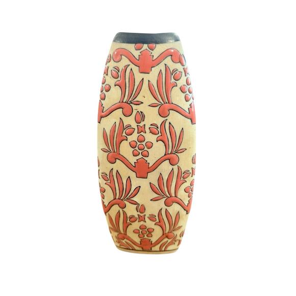 Formalities Baum Bros Vase Orange Brocade Collection Three Sided 10.5” Tall - Picture 1 of 6